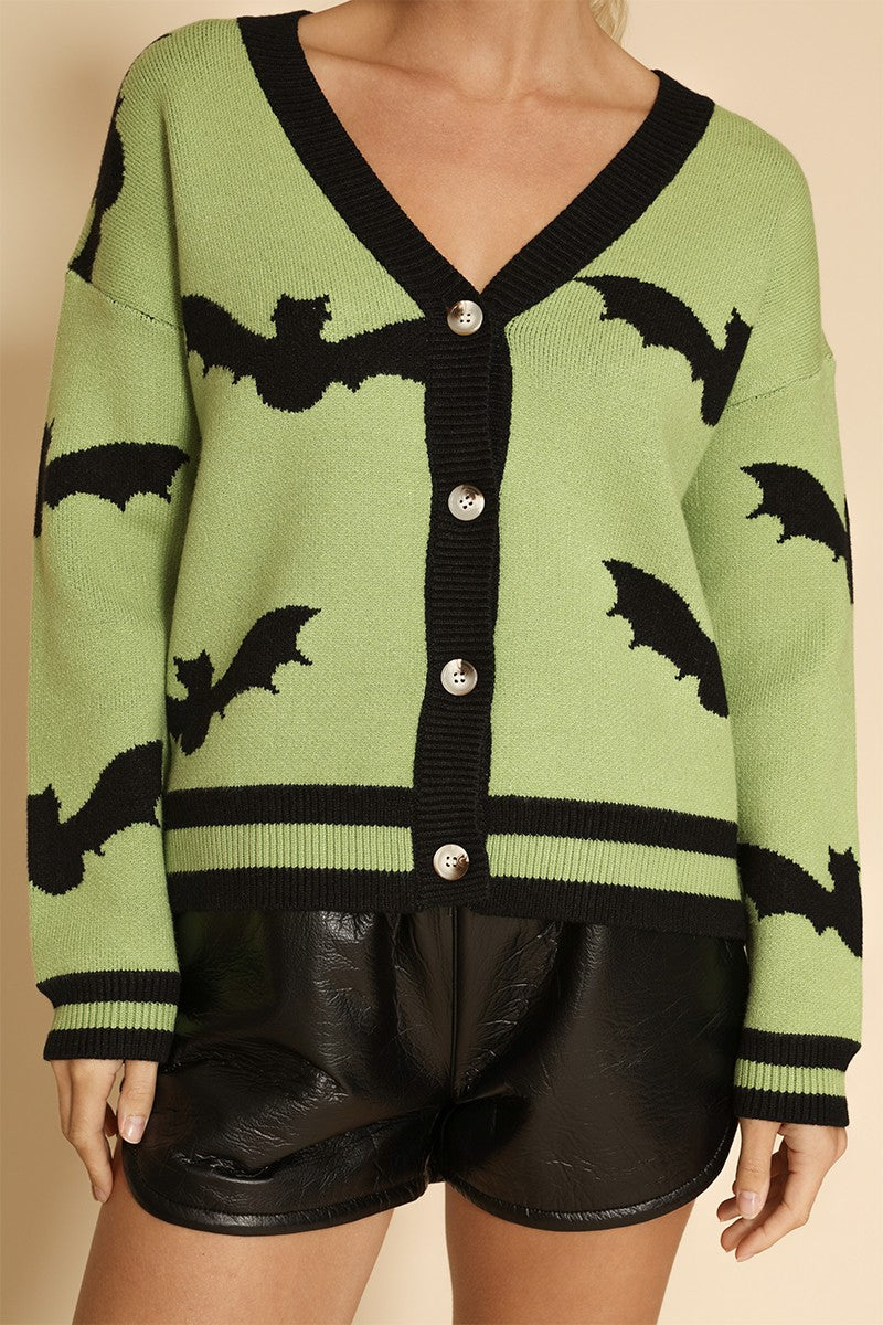 Bat Knit Cardigan Green