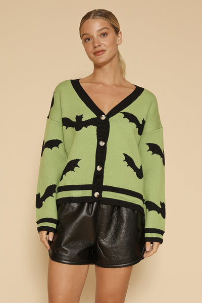 Bat Knit Cardigan Green