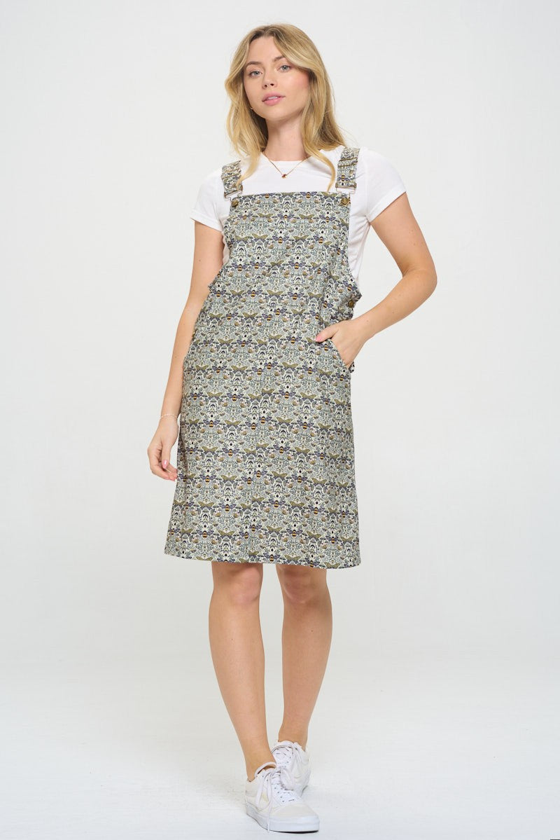 Bee Floral Corduroy Overall Dress