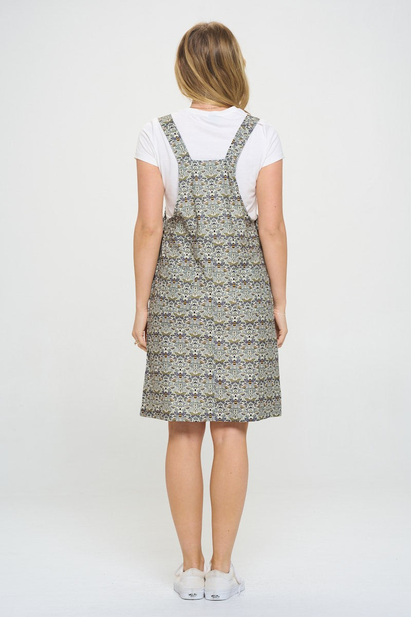 Bee Floral Corduroy Overall Dress