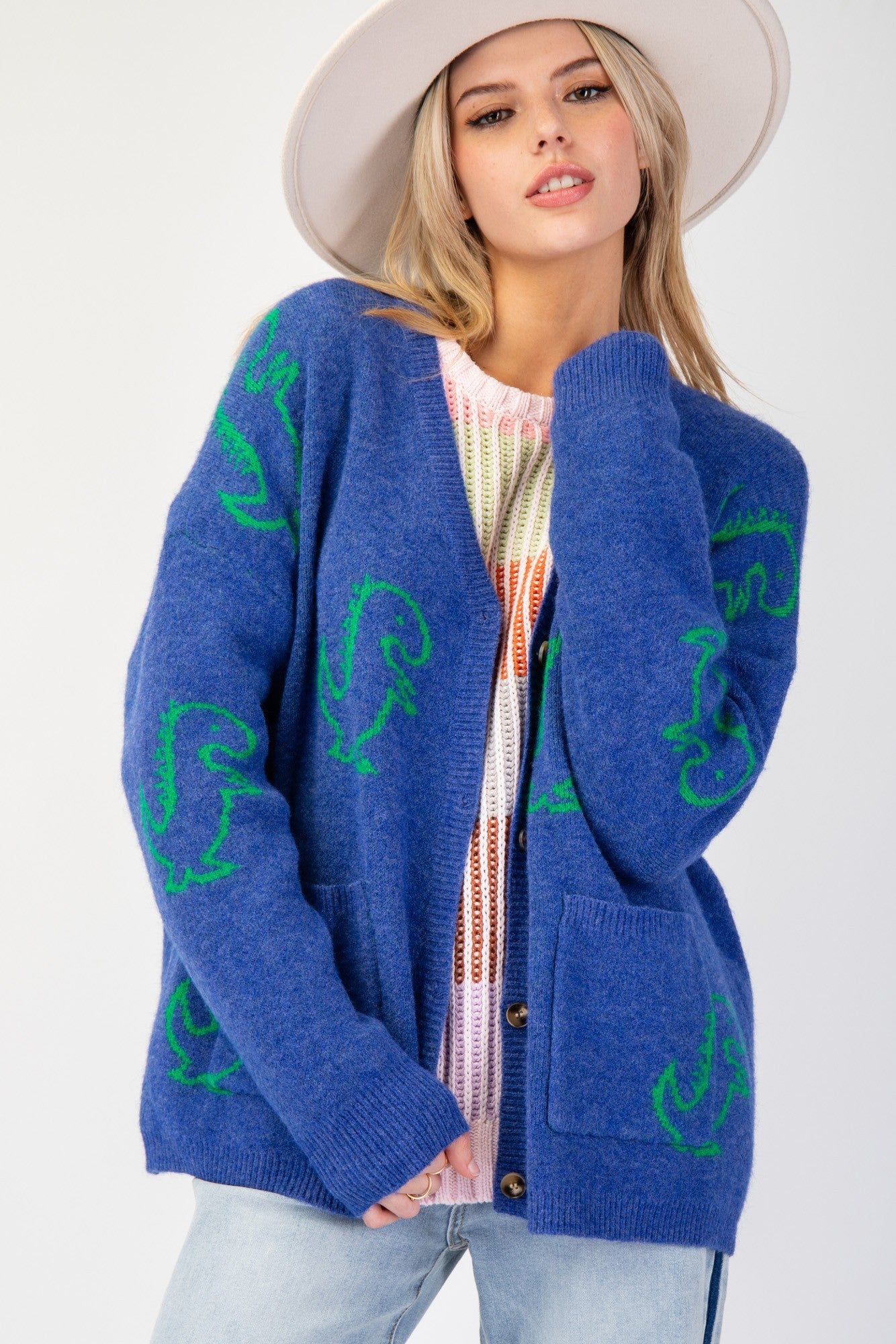 Dinosaur Blue Cardigan