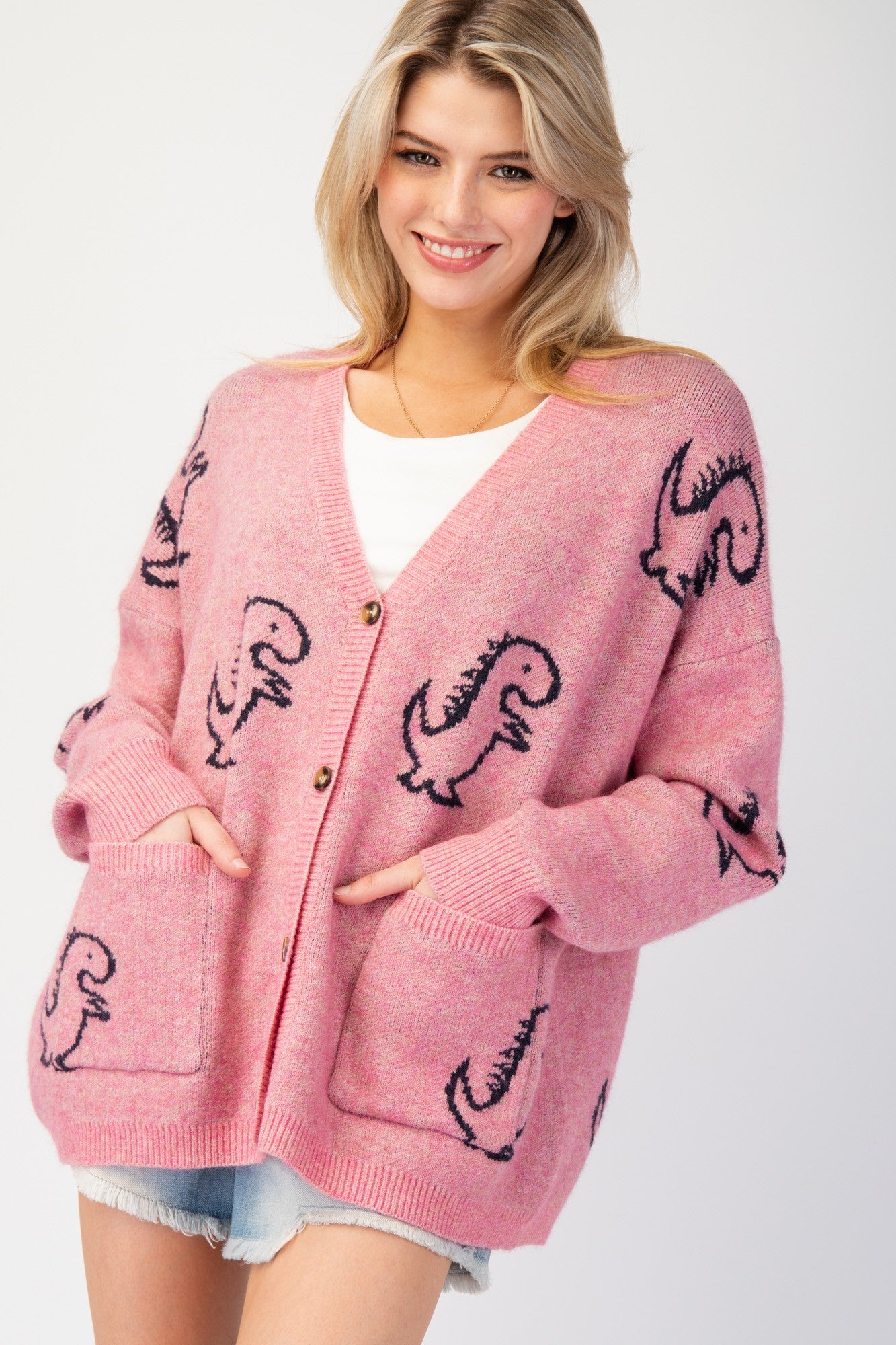 Dinosaur Pink Cardigan