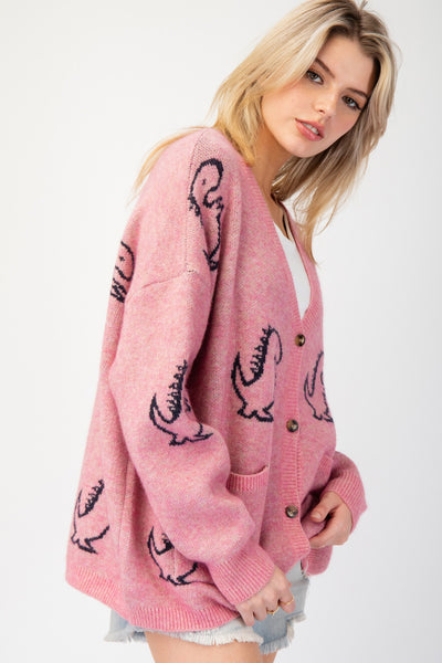 Dinosaur Pink Cardigan