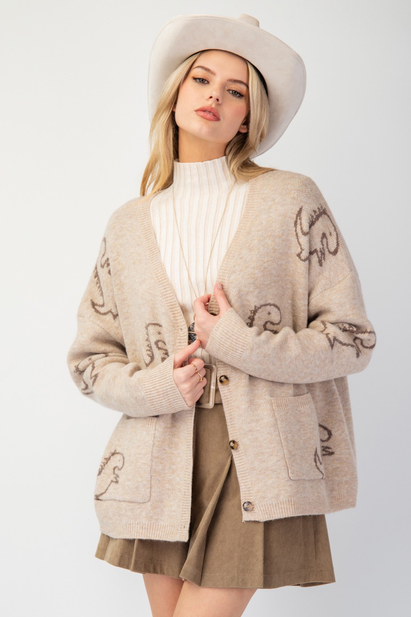 Dinosaur Tan Cardigan