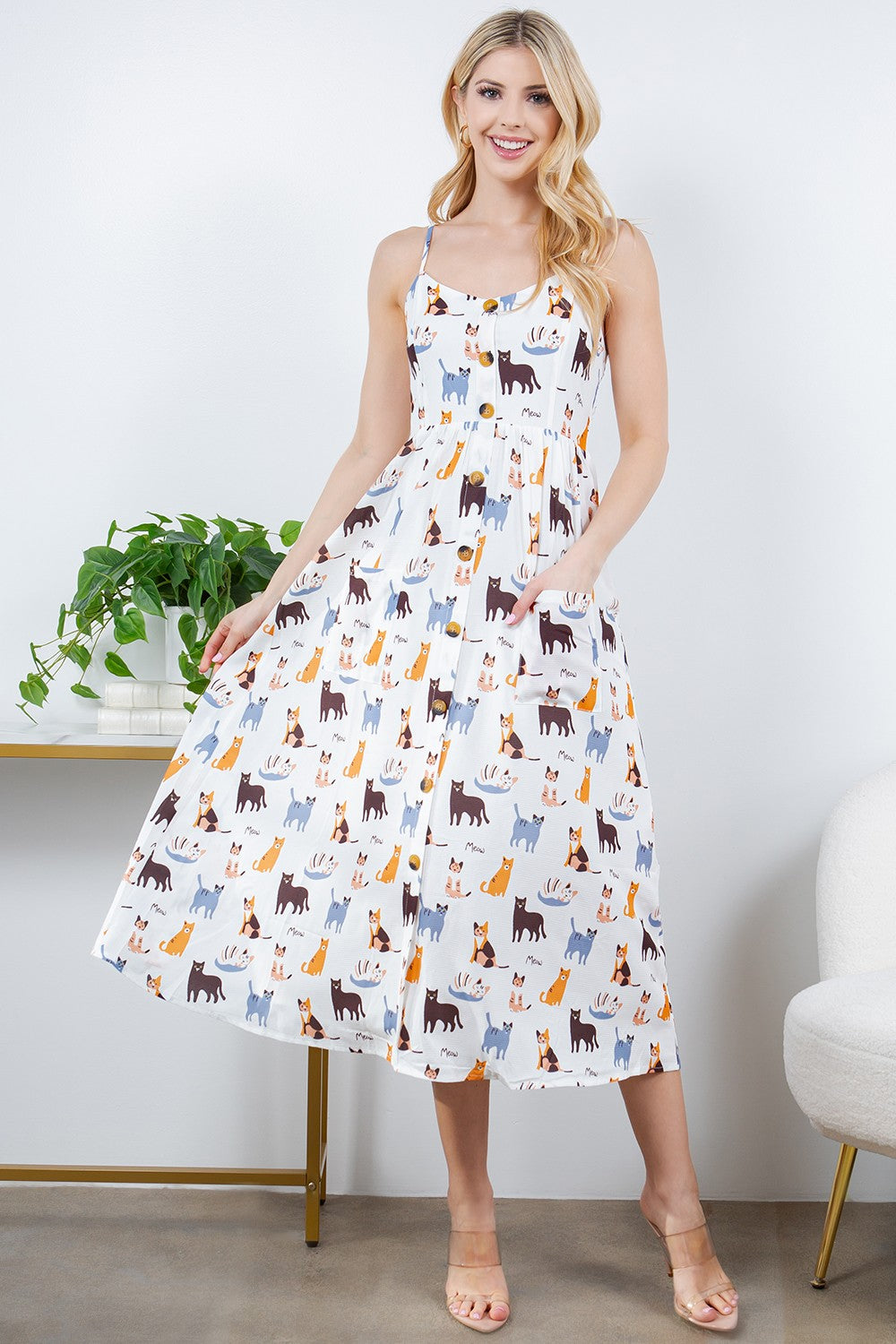 Cat Faux Button Down Dress