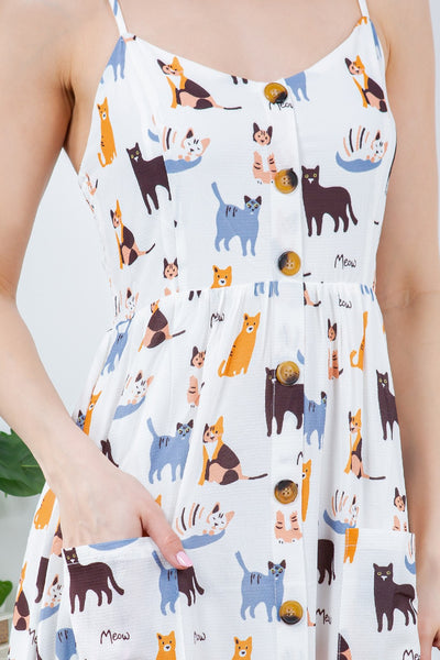 Cat Faux Button Down Dress