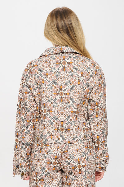 Bee Floral Print Crop Jacket