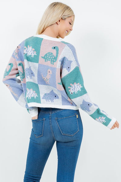 Dinosaur Block Crop Sweater Ivory