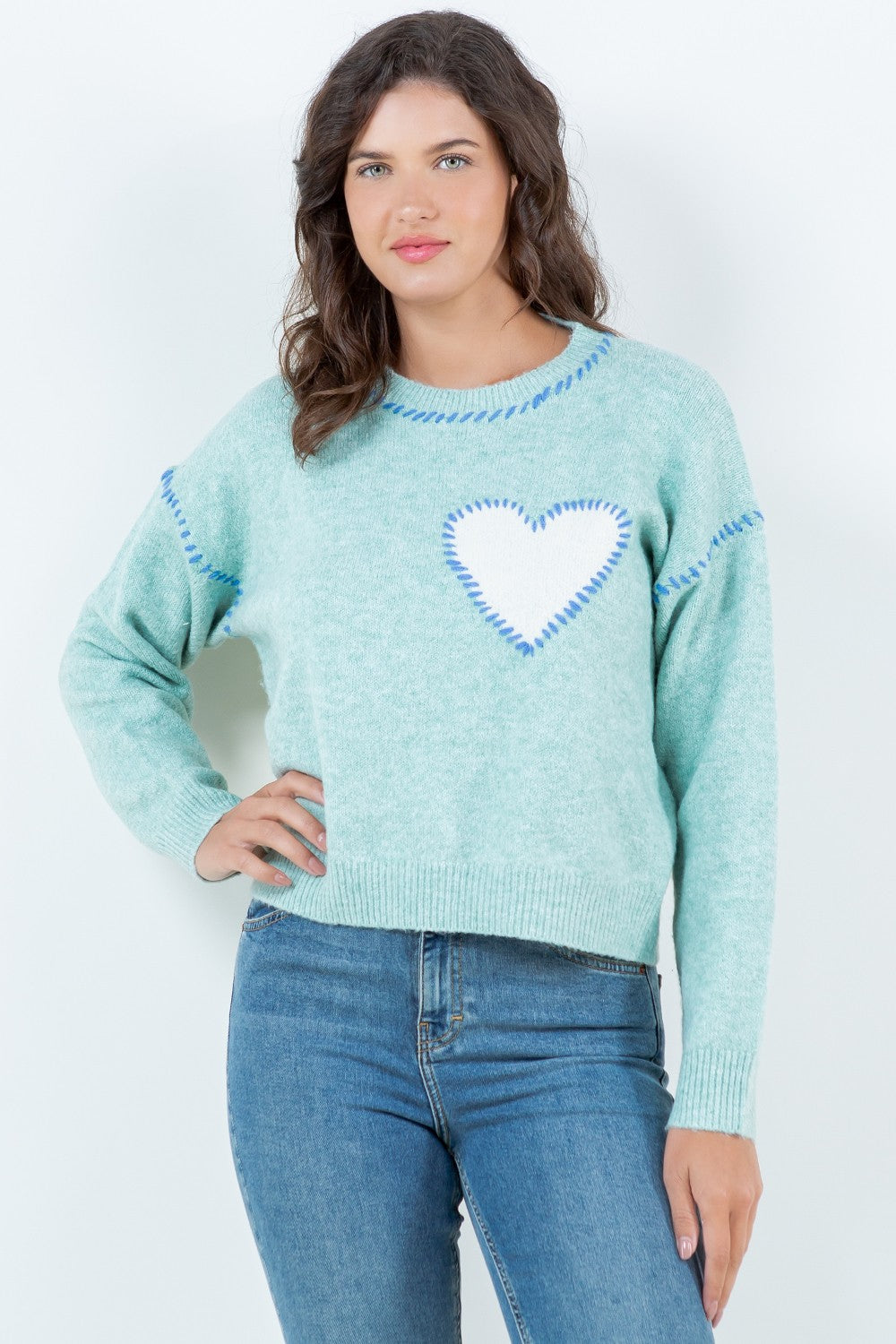 Heart Stitch Sweater Mint