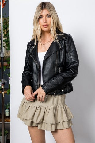 Textured Faux Leather Moto Jacket