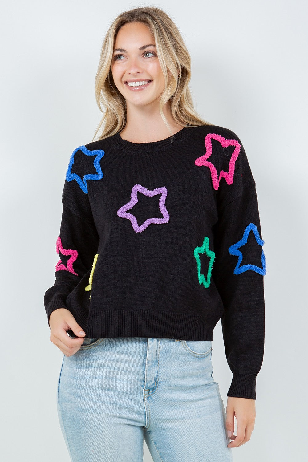 Neon Fuzzy Star Sweater