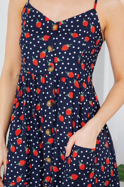 Strawberry Faux Button Down Dress