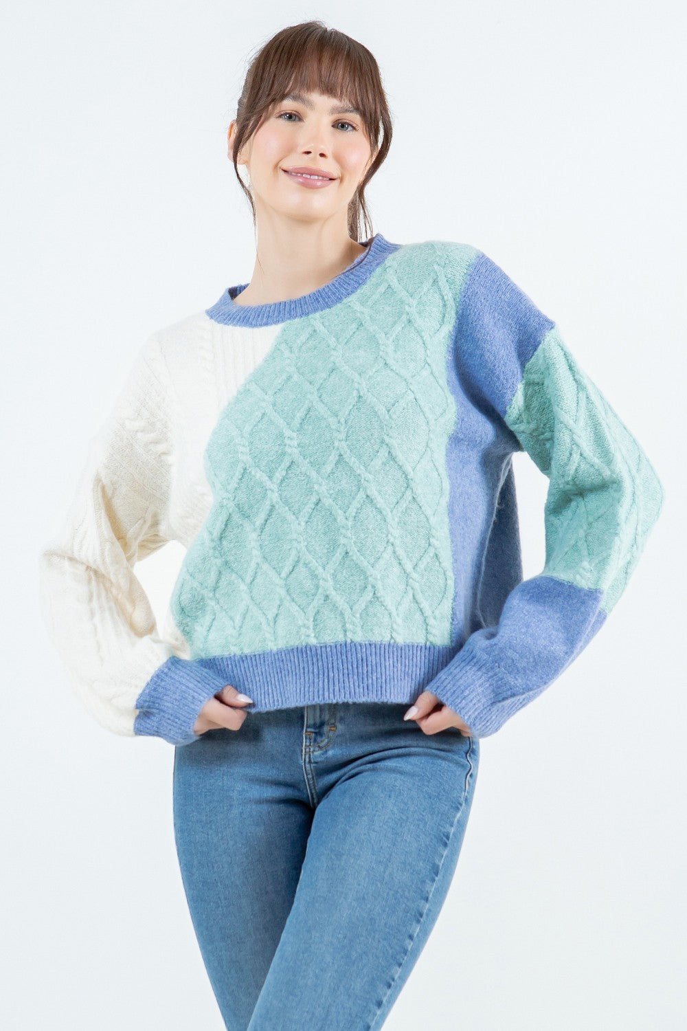 Colorblock Blue Textured Sweater Vest